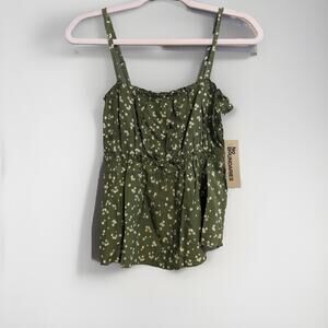 No Boundaries XS Woven Top Faded Spruce Combo Green Floral Boho Hippie Shirt